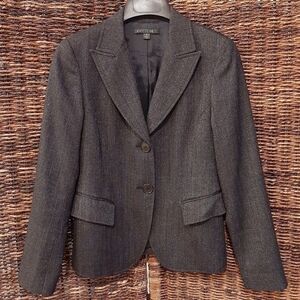 Lafayette 148 Women's 4 Gray Virgin Wool Herringbone Blazer Metallic Charcoal